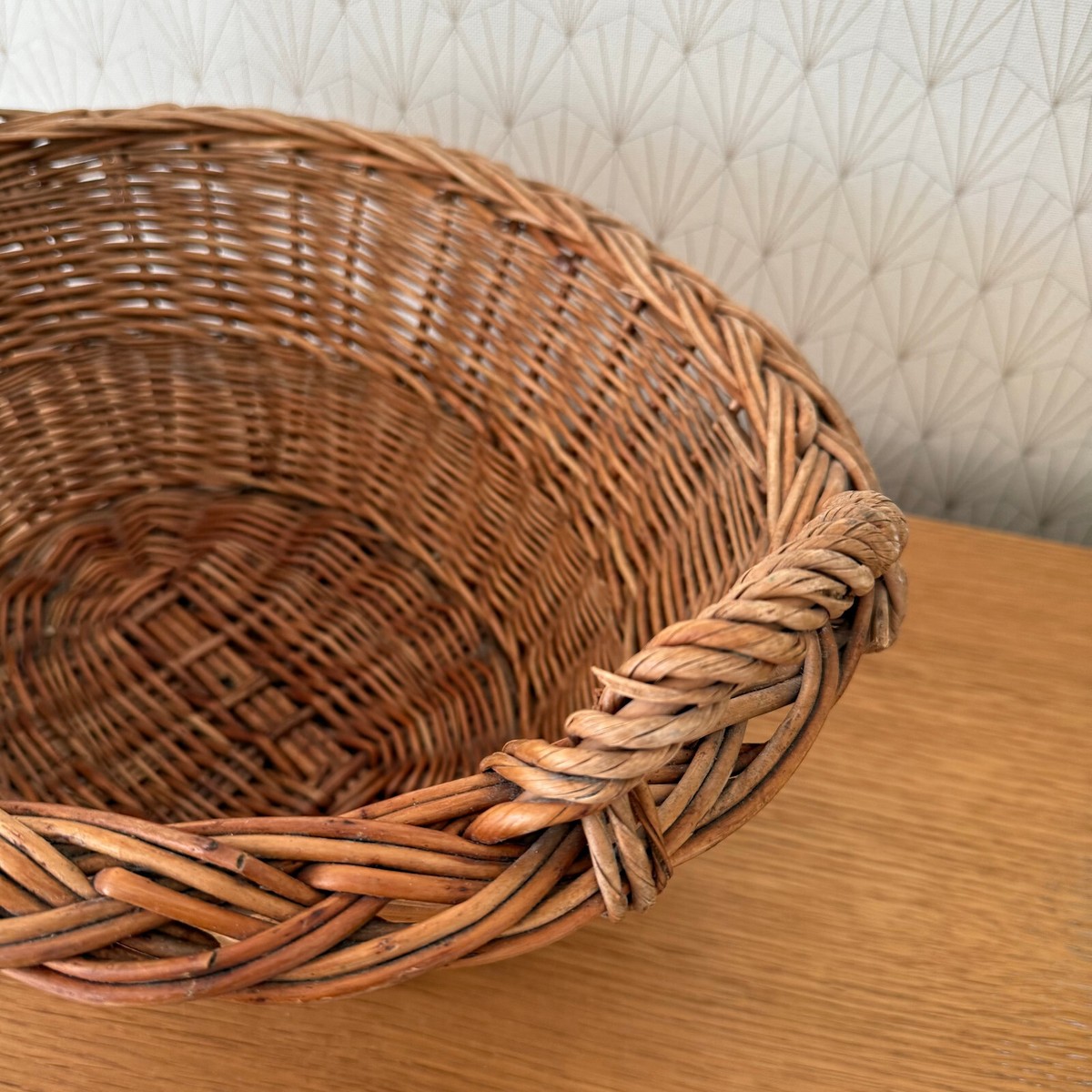 French Wicker Basket Vintage Rattan Laundry Storage Handles