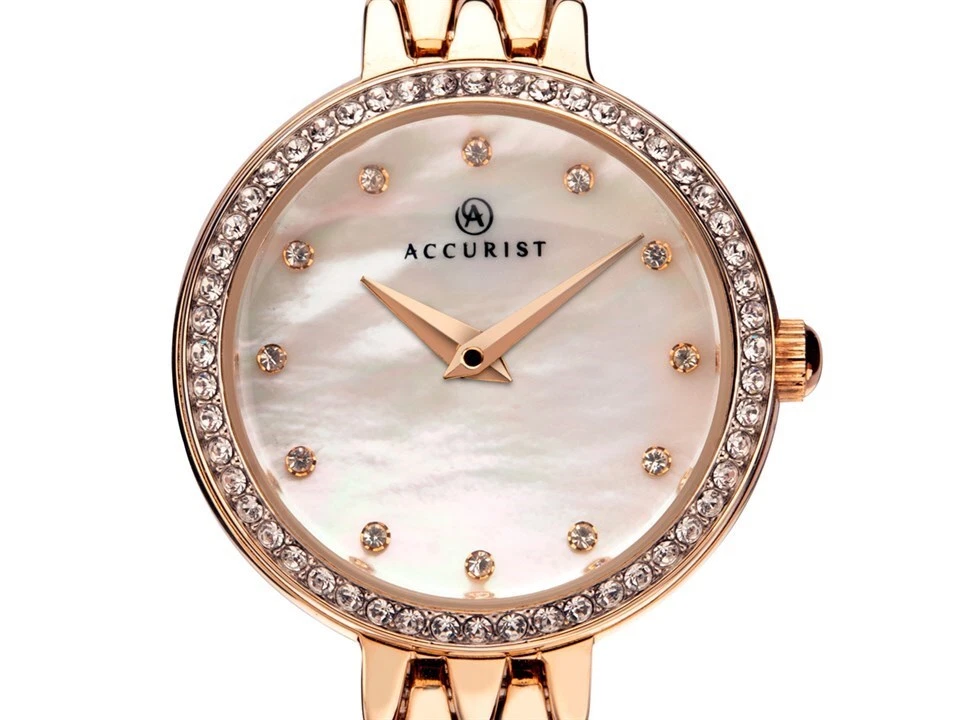 Conjunto de brinco pingente colar relógio Accurist 8355G folheado a ouro rosa - Imagem 3 de 3