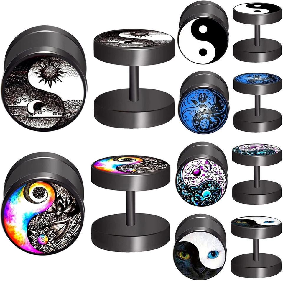 6 pares de pendientes hipoalergénicos de calibre falso - elegantes diseños de acero quirúrgico Foto 3 de 4