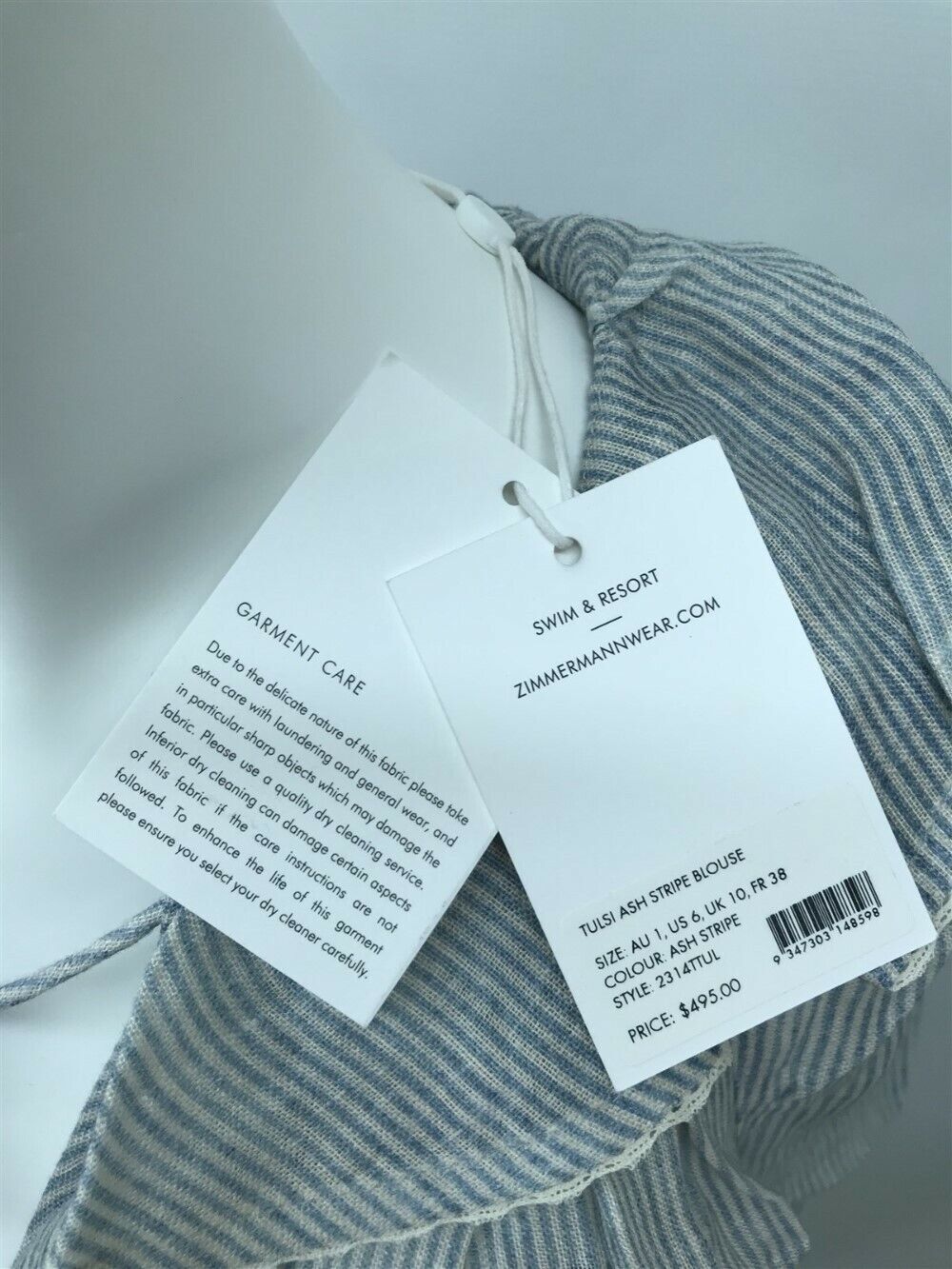 Zimmermann Tulsi Ash Stripe Blouse Size 1 / US Size 6 (2314TTUL)