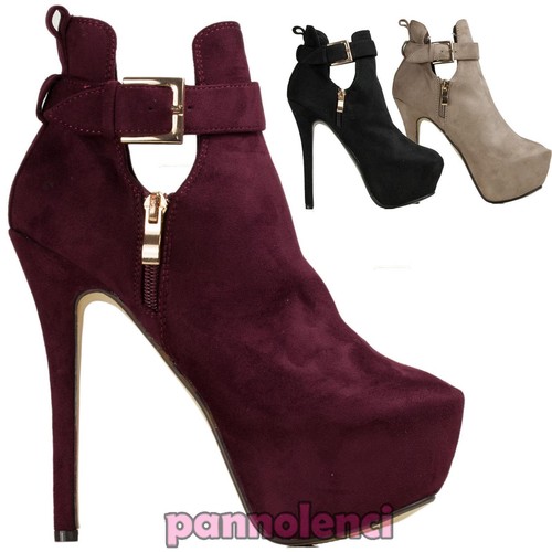 Botines Mujer de Ante Tacón Alto Zapatos Nuevos Plataforma Hebilla W-41 |  eBay