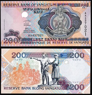 Vanuatu 200 vatu 1995 Melanesian Chief & Family Life Statue P8a Prefix AA UNC