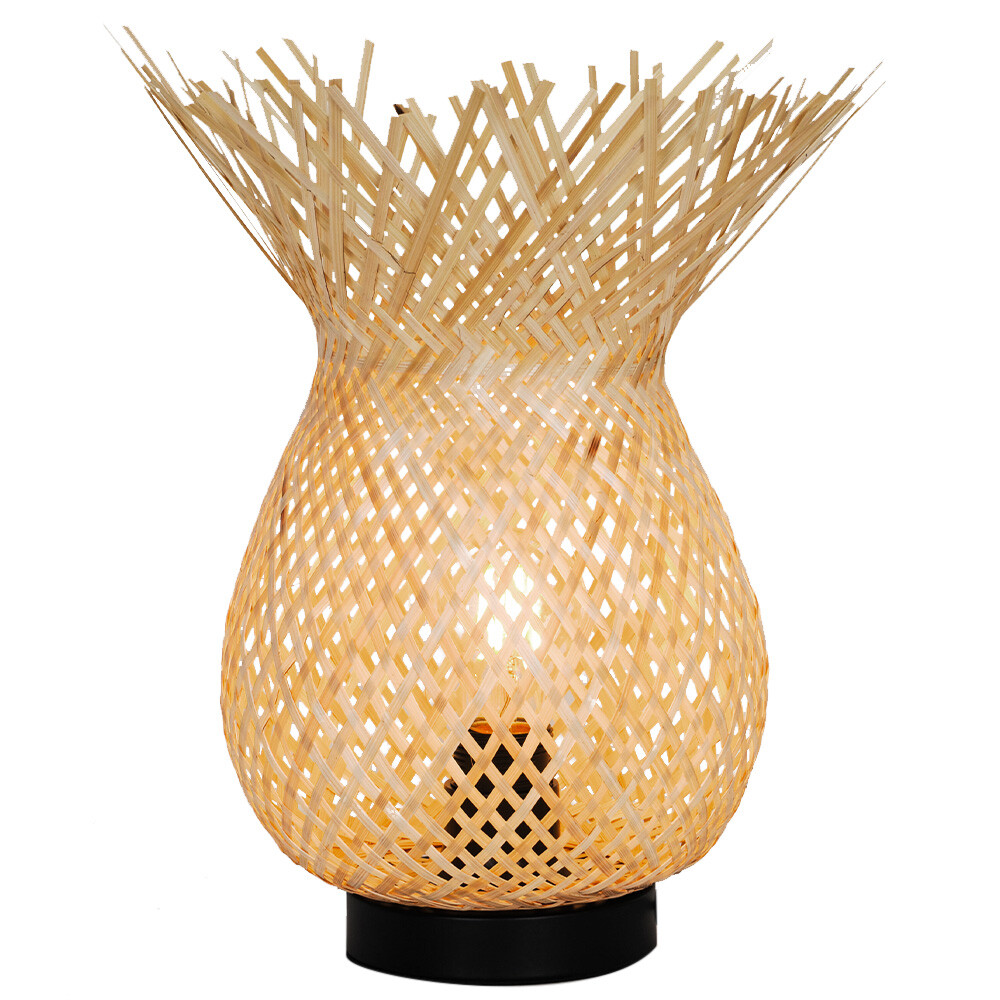 Lampe d'intérieur Hawai en métal noir mat et finitions en bambou véritable