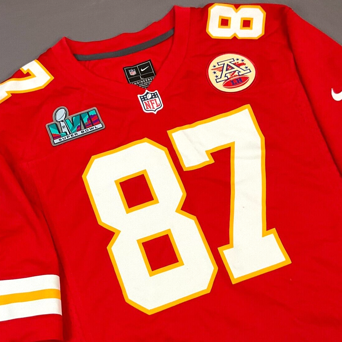 New Travis Kelce Kansas City Chiefs Super Bowl Patch Game Jersey Men's Sz L  $130