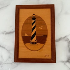 Hudson River Inlay Wood Art Marquetry Lighthouse Bodie Island NC Nelson Signed