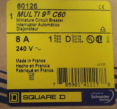 SQUARE D MERLIN GERIN Multi 9 C60 Single Pole 8 Amp Mini Circuit Breaker 60126