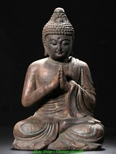 9.8''Old Wood Carving Kwan-yin GuanYin Quanyin Avalokitesvara Buddha Statue
