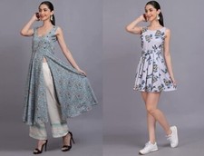 Sugeeta Apparels Floral Fit  Flare Side Cut Long Kurti combo