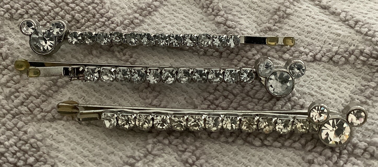 3 PCs. Vintage Disney Mickey Mouse Rhinestone Hair Bobby Pin
