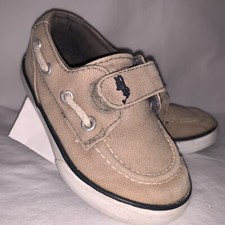 Polo Ralph Lauren Boy's Kids Tan Beige Canvas Upper Boat Shoes Size 6