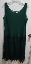 Vtg Sharade Of California Pleated Drop Waist Dress Green Lace Faire Base Sz 16W