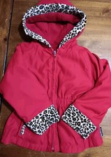 Girls 2T LONDON FOG Red Animal Print Warm fur Lined Hooded Coat Jacket Pockets