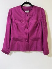 ADRIANNA PAPELL 100 Silk Long Sleeve Skirt Suit Size 12P Fuchsia Lightweight