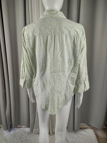 Kim Rogers Cotton Blend Green White Floral Pattern Button Down Shirt Size Large - Picture 4 of 12