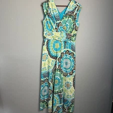 Liz Claiborne Empire Waist Maxi Dress Bohemian Mandala Print Tank Sundress 14