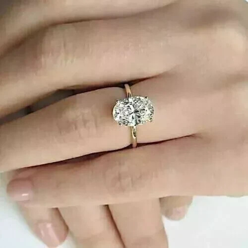 2CT Oval-Cut Lab-Created Moissanite Engagement Ring 14K Yellow Gold Plated - Picture 3 of 4