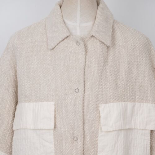 TRANSIT PAR SUCH Women's Lino Cotton Silk Buttons Summer Beige Crop Blazer 3 M/L - Picture 7 of 13