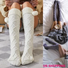 Women Cable Knitted High Over Knee Socks Warm Winter Long Socks Stockings 