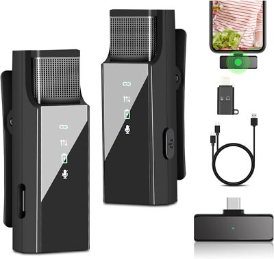 2er Lavalier Microphone Wireless for iPhone/Android/iPad für Streaming Live Vlog