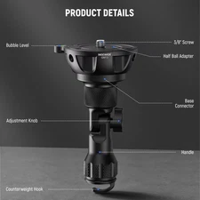 75mm Half Bowl Base Leveling Adapter，with 180° Foldable Handle for Tripod Fluid 