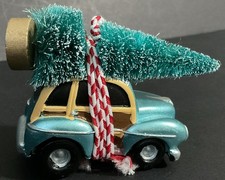 Blue   Woody   Station Wagon Hauling Christmas Tree Christmas Ornament