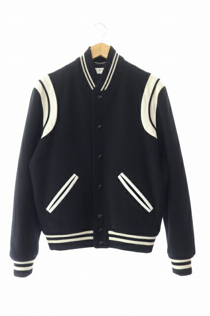 Saint Laurent Paris Eddy 15AW Teddy Stadium Giacca Uomo Bianco e Nero 
