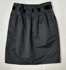 St John SoCa Skirt Black Charmeuse w/Velvet-Trim Box-Pleated Waist Size 10