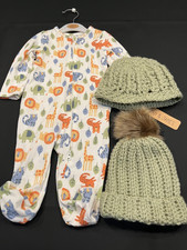 Liam & James White/Multi-Colored Zoo Animals Zip Up Footed Sleeper 6-9M NWT