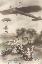 B585 Multi babies  Falling from the Sky prepare a Nest  surrealism postcard 1915