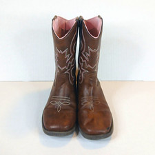 Wonder Nation Western Boots Brown/Pink Pull-On Mid-Calf Embroidered US 3 EU 35