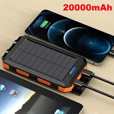 Portable Solar Phone Fast Charging Power Bank 20000mAh 2USB LED Battery Backup