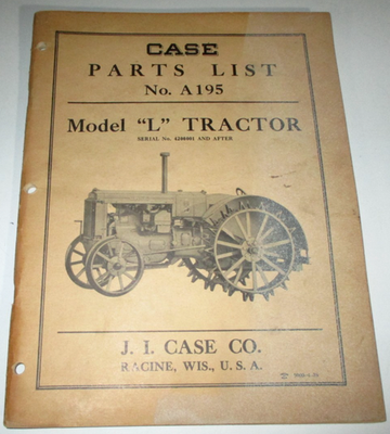 #ad Case quot;Lquot; Tractor Parts Catalog Manual Book 8 1938 s n 4200001 amp; up ORIGINAL $93.49