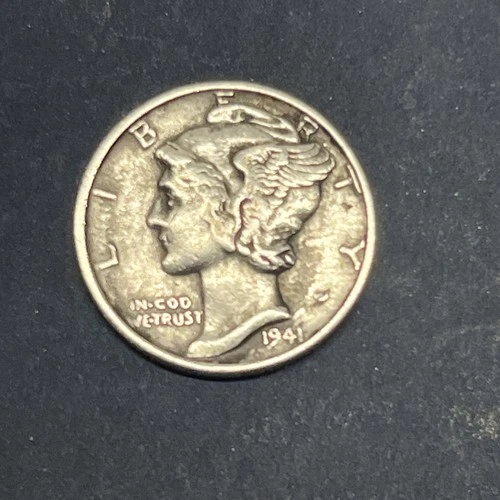 1941 10c Silver Mercury Dime  Very Fine 90% SILVER COIN