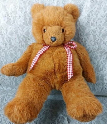 JCPenney Gund Teddy Bear Plush Brown Red White Bow 23'' Stuffed 1987 80s Vintage
