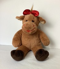 Build A Bear Holly the Moose 16" Light Brown Christmas Plush With Red Lips Bow