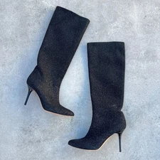 Jimmy Choo | Auth Vint Black Mavis Sparkly Crystal Glitter Boots Stiletto (36)