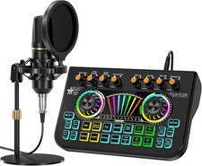 Podcast Microphone Bundle with Live Sound Card Audio Mixer, Podcast Equipment Bu