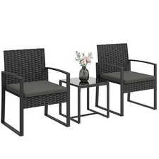 Salon de Jardin 2 Personnes Outsunny Résine Tressée Noir + Table Verre