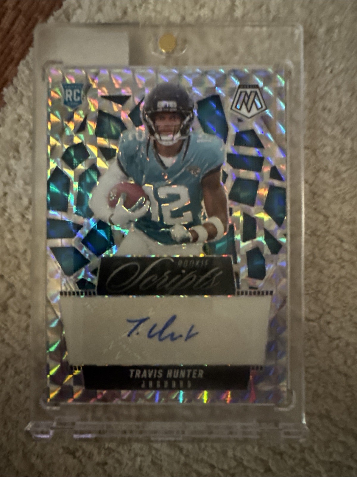 2025 Panini Mosaic - Rookie Scripts Travis Hunter #RS-THR (AU, RC)