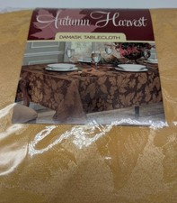 Autumn Harvest Damask Gold Wheat NEW Oblong and Oval Tablecloth 60x84 NWT