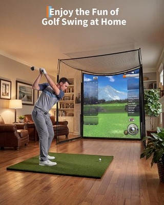 Golf Simulator Cage Net 10x8x5.7ft with Impact Screen, Enclosed ...