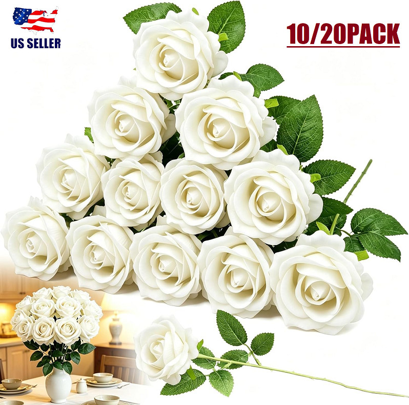 20Pcs Silk Roses Artificial Flowers Realistic Bouquet Home Decor Romantic Gift