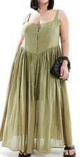 ASOS Design Curve Voile Picnic Midi Sundress In Green - US 16 UK 20 NWT