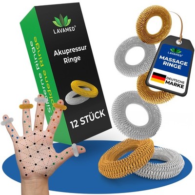 LAVAMED  Akupressur Ringe (12 Stk.) Fingerringe als Massageringe für Finger - Ak