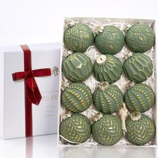 Green and Gold Rustic Christmas Ball Ornaments, 3.15 inches Vintage Christmas...