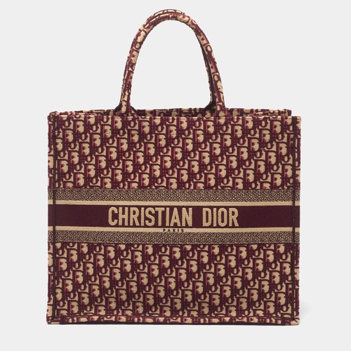 Dior Book Large Burgundy Oblique Embroidered Canvas Tote