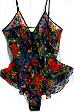 VICTORIA'S SECRET VINTAGE TEDDY ROMPER LINGERIE SHEER BLACK /BOLD COLOR SZ. S