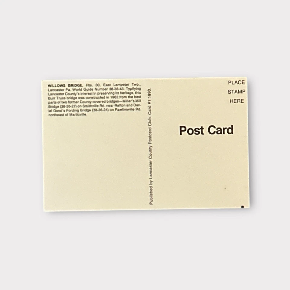 Willows Bridge Lancaster Pennsylvania Postcard Vintage Unposted - Image 2 of 2