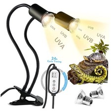 Reptile Heat Lamp, Double-Head Heat Lamp with Clamp, UVA UVB Reptile Light