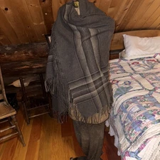 Large Wool Tartan Fringe Vintage Blanket Shawl 64 Inch Square Scottish Highland